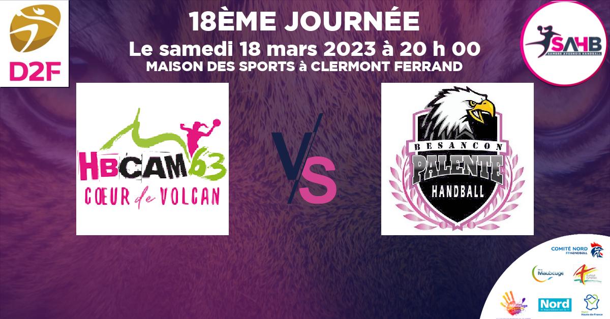 Division 2 Féminine handball, CLERMONT AUVERGNE METROPOLE 63 VS PALENTE BESANCON - MAISON DES SPORTS à CLERMONT FERRAND à 20 h 00