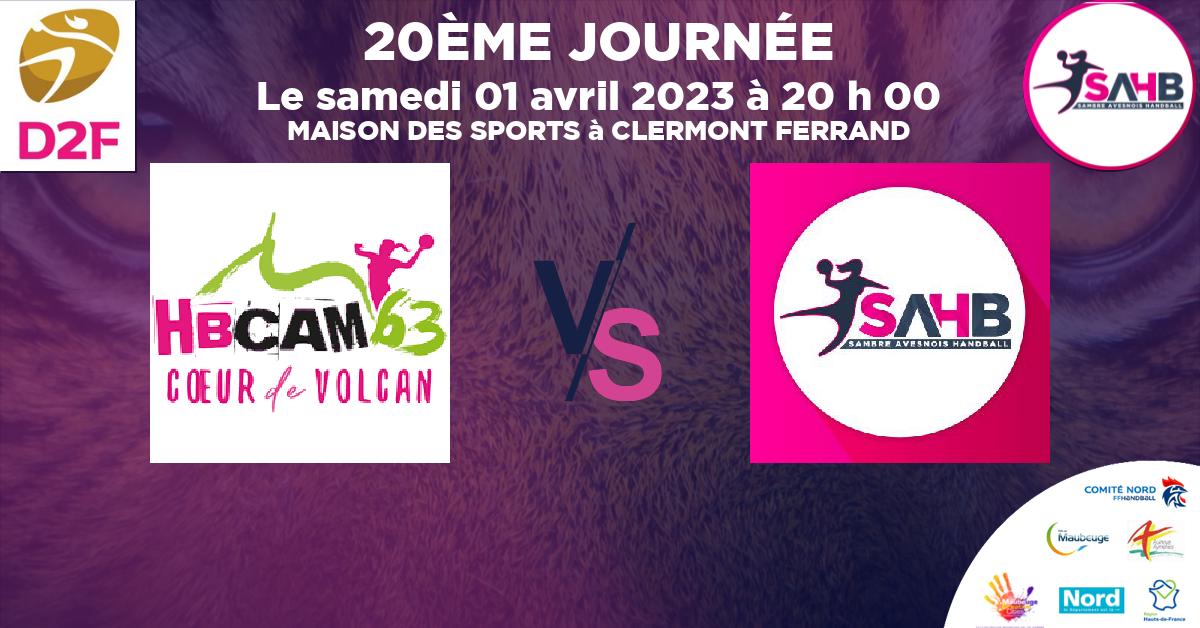 Division 2 Féminine handball, CLERMONT AUVERGNE METROPOLE 63 VS SAMBRE AVESNOIS - MAISON DES SPORTS à CLERMONT FERRAND à 20 h 00