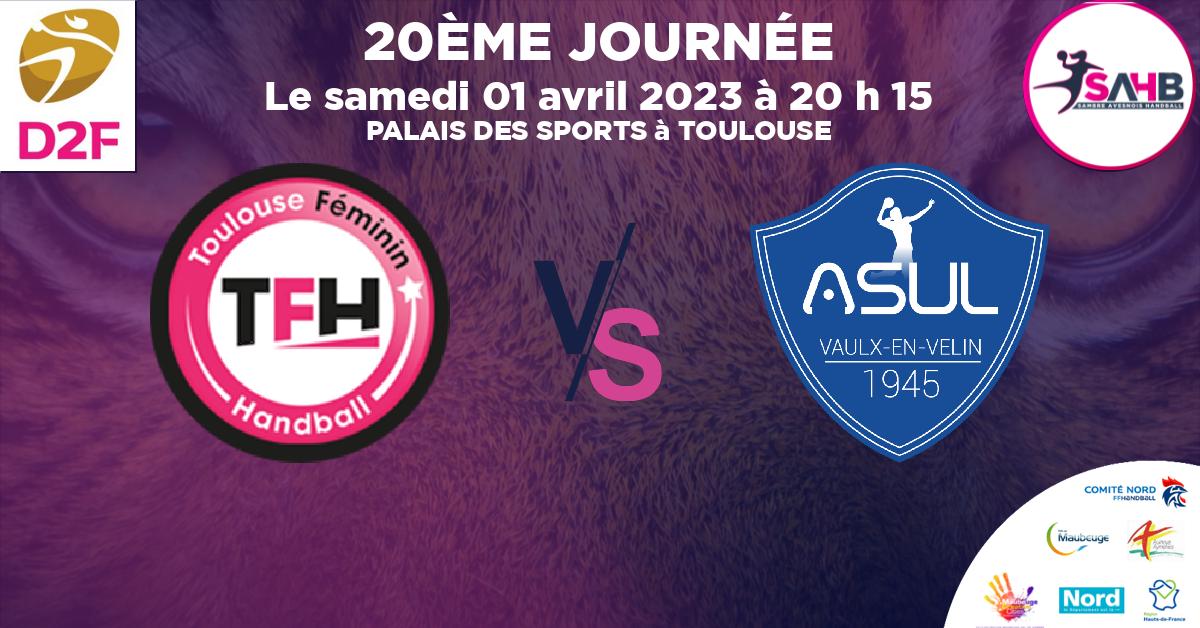 Division 2 Féminine handball, TOULOUSE FEMININ VS ASUL VAULX EN VELIN - PALAIS DES SPORTS à TOULOUSE à 20 h 15