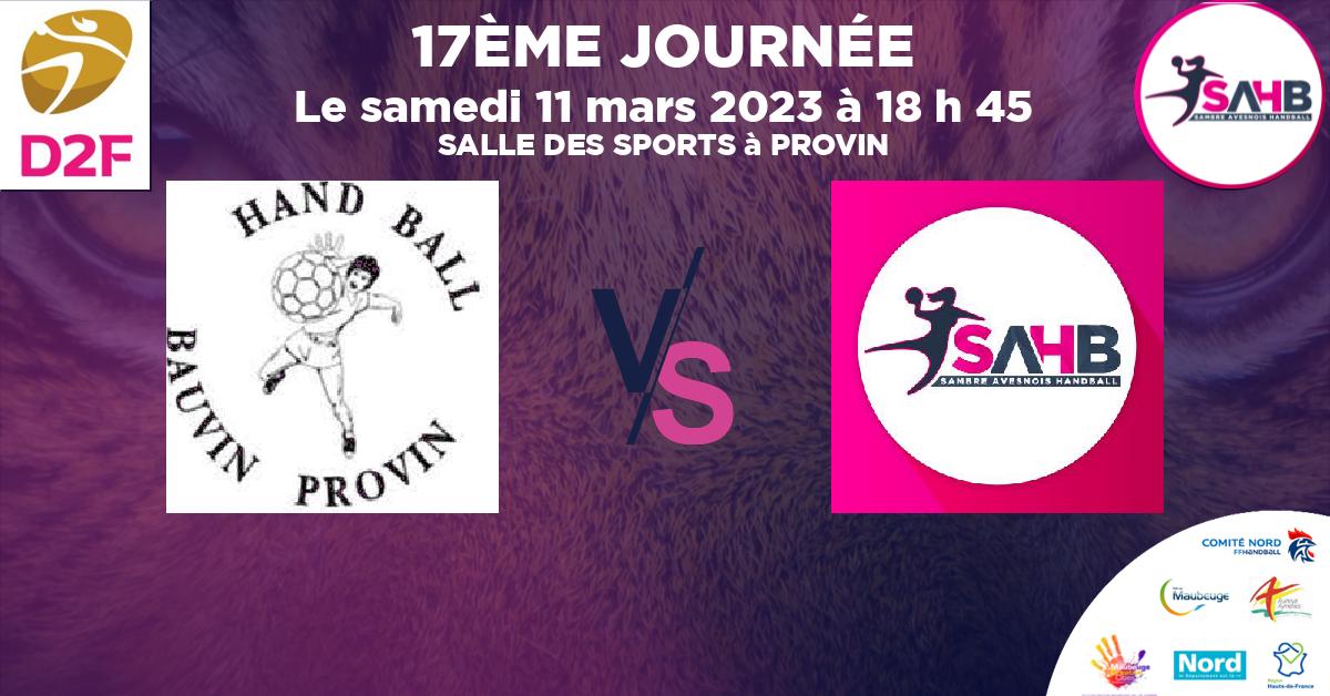 Moins de 18 ans Féminine - Département handball, BAUVIN - PROVIN VS SAMBRE AVESNOIS - SALLE DES SPORTS à PROVIN à 18 h 45