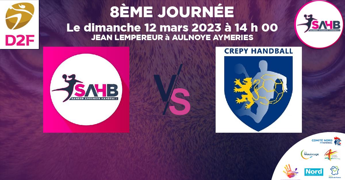 Moins de 18 ans Féminine - Région handball, SAMBRE AVESNOIS VS CREPY EN VALOIS - JEAN LEMPEREUR à AULNOYE AYMERIES à 14 h 00