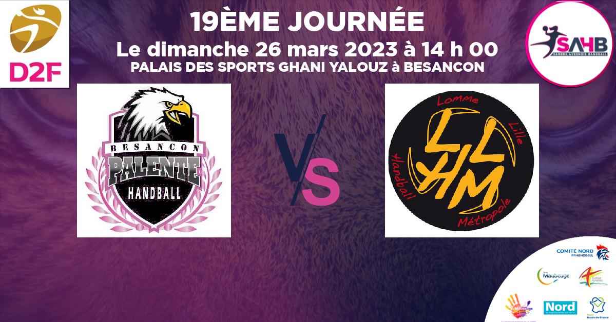 Division 2 Féminine handball, PALENTE BESANCON VS LOMME - PALAIS DES SPORTS GHANI YALOUZ à BESANCON à 14 h 00