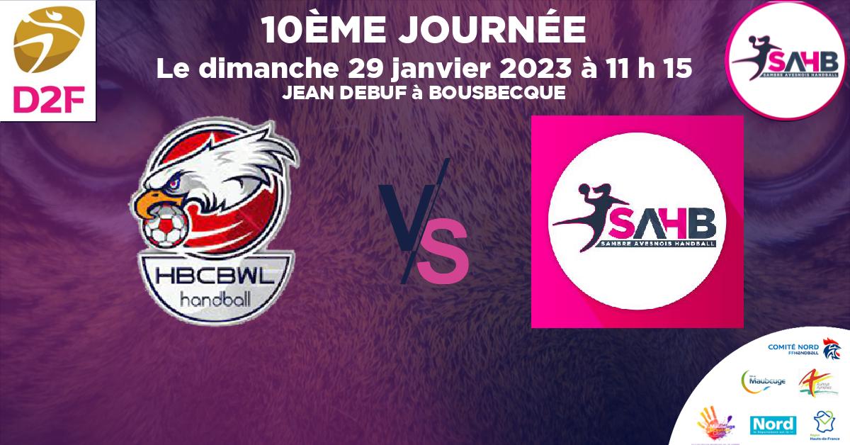 Moins de 18 ans Masculin - Département handball, BOUSBECQUE - WERVICQ VS SAMBRE AVESNOIS - JEAN DEBUF à BOUSBECQUE à 11 h 15