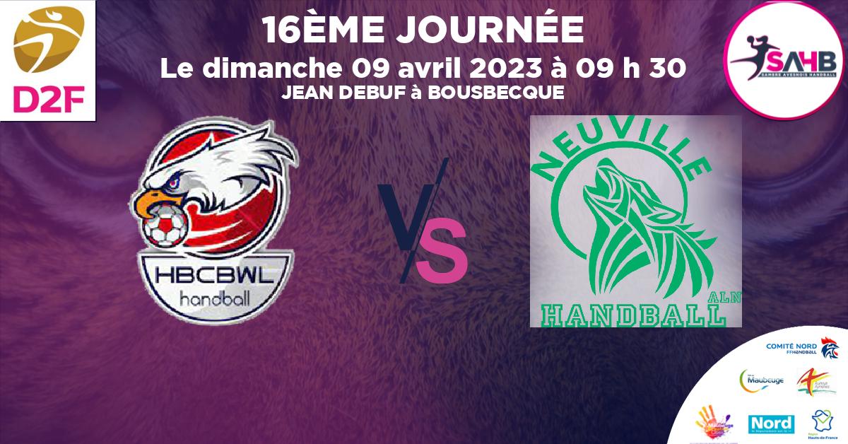 Moins de 18 ans Masculin - Département handball, BOUSBECQUE - WERVICQ VS NEUVILLE EN FERRAIN - JEAN DEBUF à BOUSBECQUE à 09 h 30