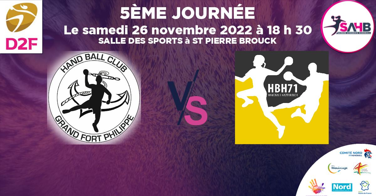 Moins de 18 ans Masculin - Département handball, GRAND FORT PHILIPPE VS HAZEBROUCK 71 - SALLE DES SPORTS à ST PIERRE BROUCK à 18 h 30
