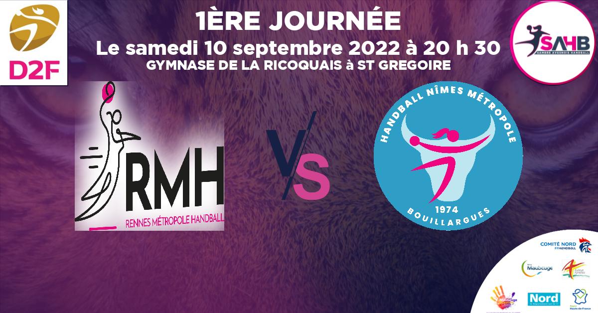 Coupe de FRANCE Nationale Féminine handball, RENNES METROPOLE VS BOUILLARGUES NIMES METROPOLE - GYMNASE DE LA RICOQUAIS à ST GREGOIRE à 20 h 30