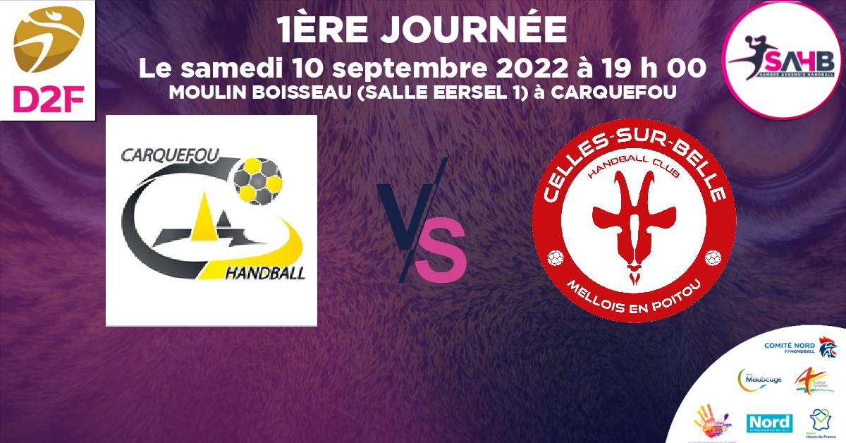 Nationale 2 Féminine handball, CARQUEFOU VS CELLES SUR BELLE MELLOIS EN POITOU - MOULIN BOISSEAU (SALLE EERSEL 1) à CARQUEFOU à 19 h 00