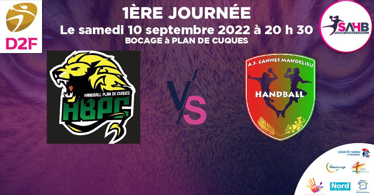 Nationale 2 Féminine handball, PLAN DE CUQUES VS CANNES-MANDELIEU - BOCAGE à PLAN DE CUQUES à 20 h 30