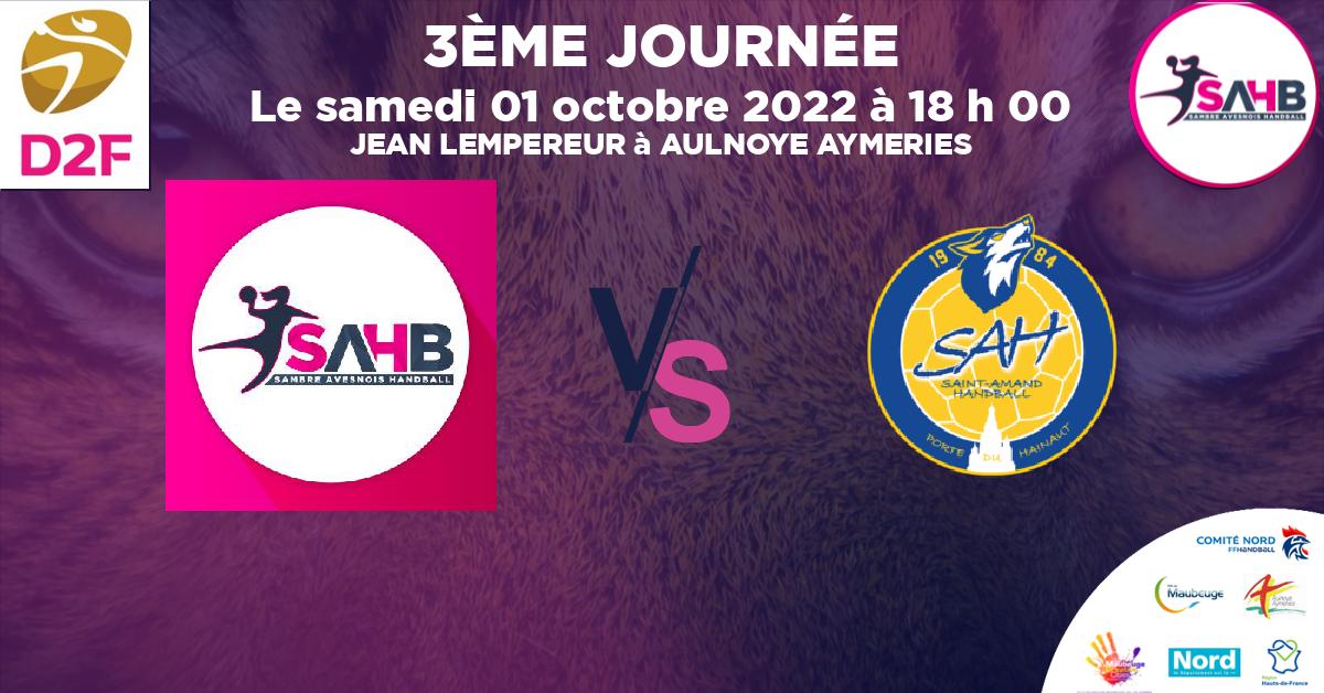 Moins de 15 ans Féminine - Région handball, SAMBRE AVESNOIS VS ST AMAND LES EAUX - JEAN LEMPEREUR à AULNOYE AYMERIES à 18 h 00