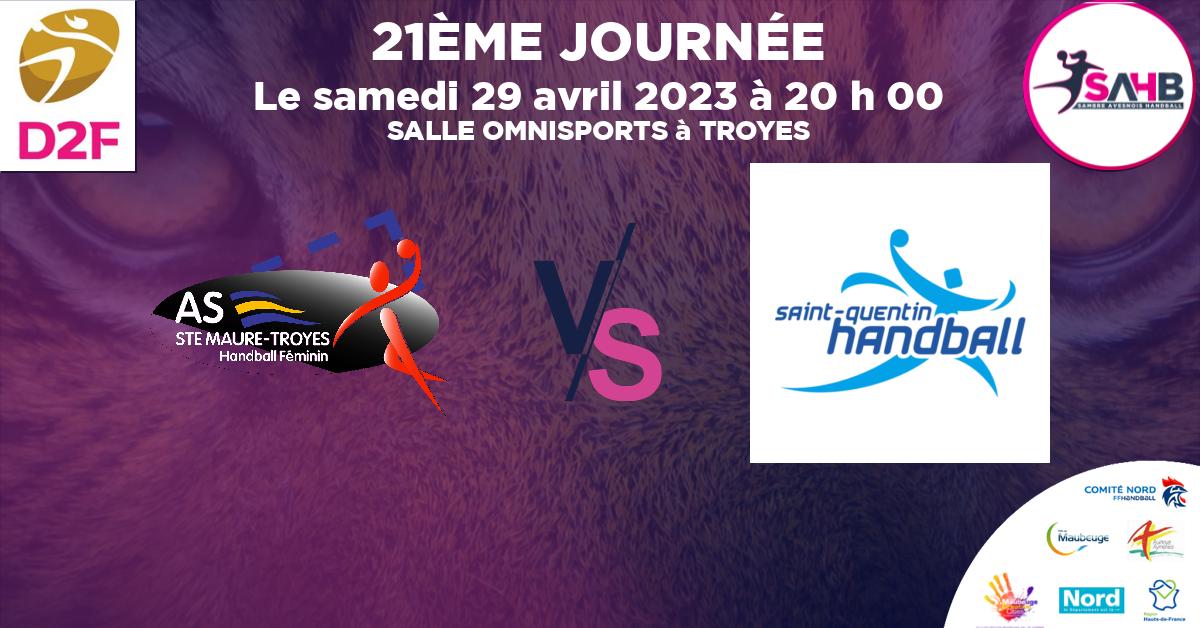 Nationale 2 Féminine handball, SAINTE-MAURE-TROYES VS SAINT QUENTIN - SALLE OMNISPORTS à TROYES à 20 h 00