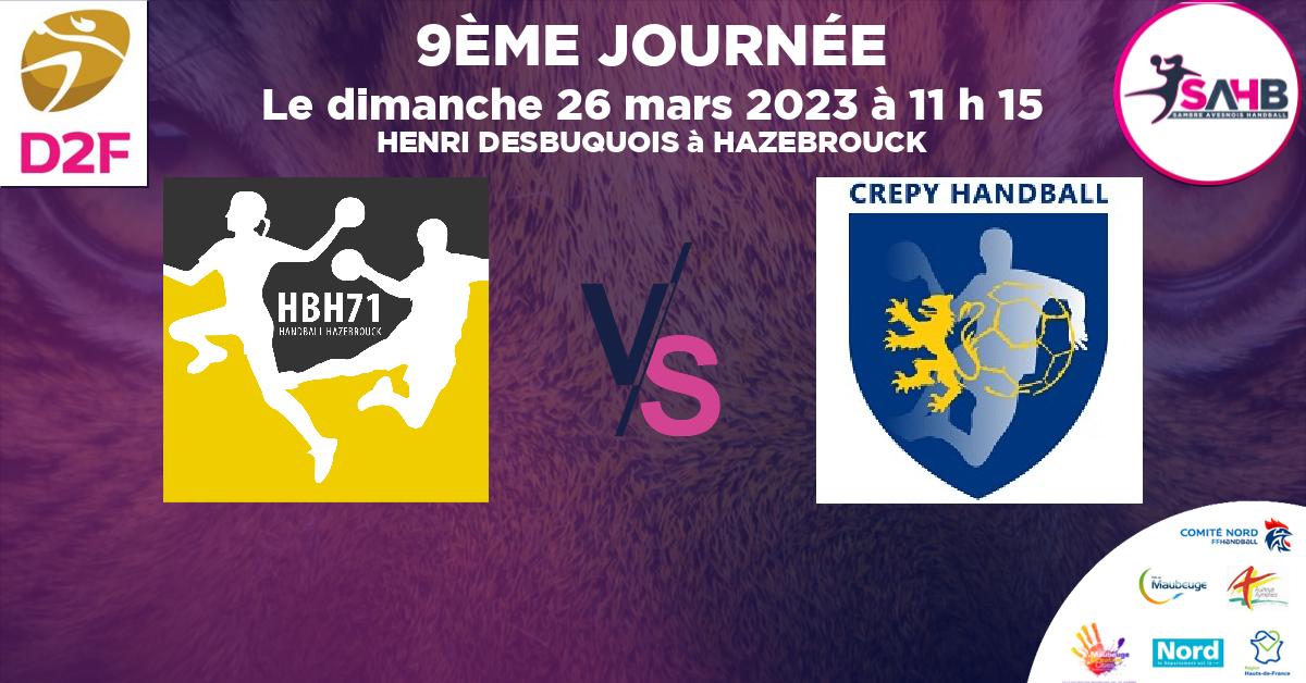 Moins de 15 ans Féminine - Région handball, HAZEBROUCK 71 VS CREPY EN VALOIS - HENRI DESBUQUOIS à HAZEBROUCK à 11 h 15