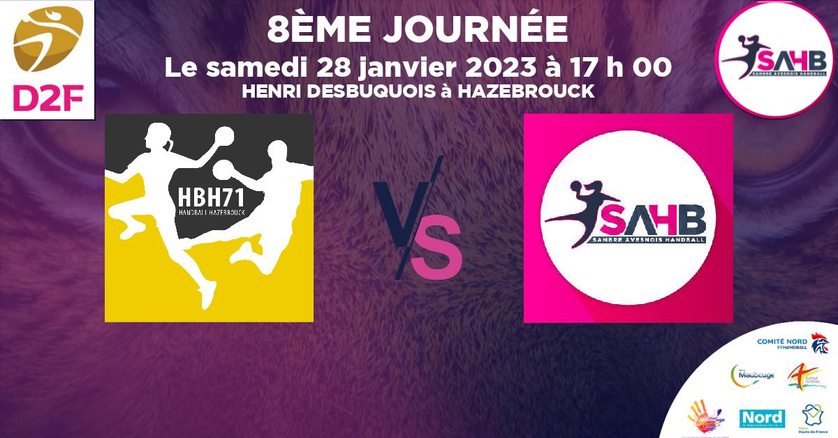 Moins de 13 ans Féminine - Département handball, HAZEBROUCK 71 VS SAMBRE AVESNOIS U13F-2 - HENRI DESBUQUOIS à HAZEBROUCK à 17 h 00