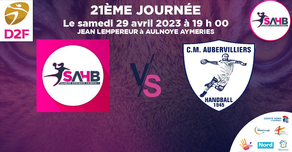 Nationale 2 Féminine handball, SAMBRE AVESNOIS VS AUBERVILLIERS - JEAN LEMPEREUR à AULNOYE AYMERIES à 19 h 00