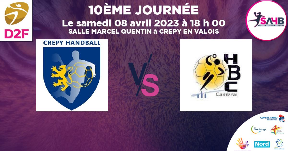 Moins de 18 ans Féminine - Région handball, CREPY EN VALOIS VS CAMBRAI - SALLE MARCEL QUENTIN à CREPY EN VALOIS à 18 h 00