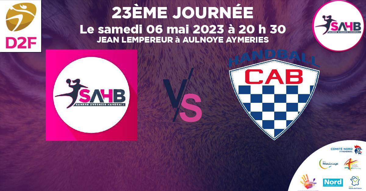 Division 2 Féminine handball, SAMBRE AVESNOIS VS CLUB ATHLETIQUE BEGLAIS - JEAN LEMPEREUR à AULNOYE AYMERIES à 20 h 30