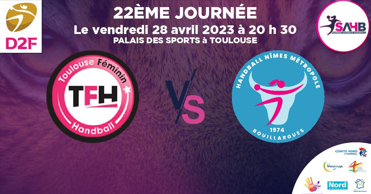 Division 2 Féminine handball, TOULOUSE FEMININ VS BOUILLARGUES NIMES METROPOLE - PALAIS DES SPORTS à TOULOUSE à 20 h 30