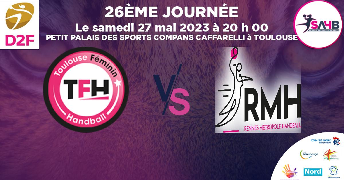 Division 2 Féminine handball, TOULOUSE FEMININ VS RENNES METROPOLE - PETIT PALAIS DES SPORTS COMPANS CAFFARELLI à TOULOUSE à 20 h 00