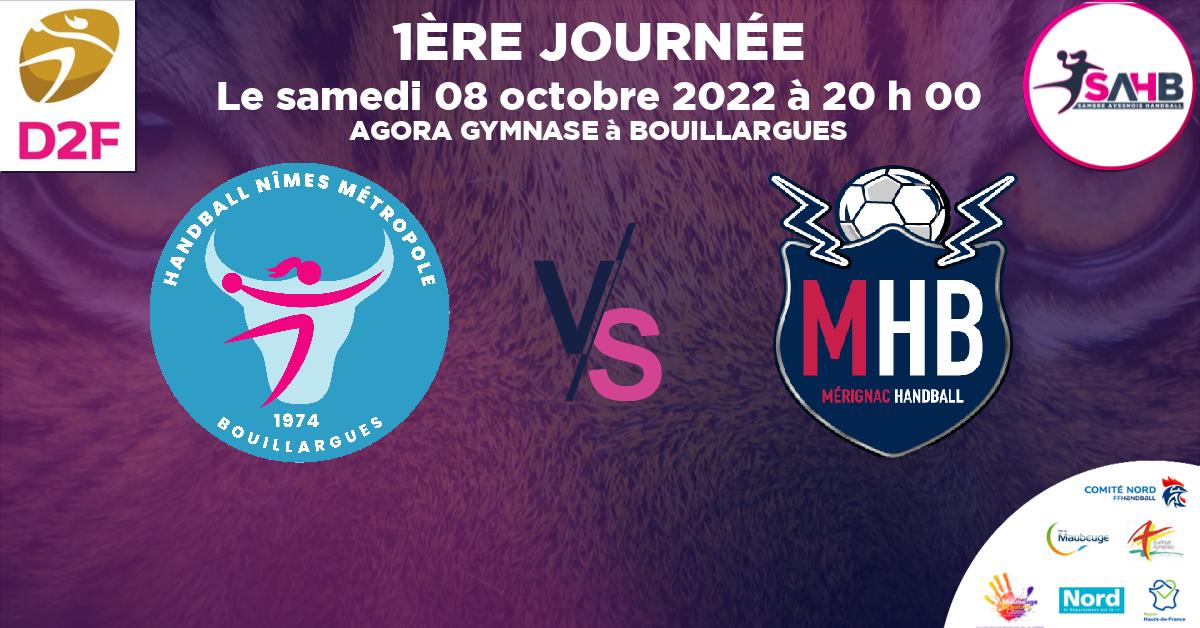 Coupe de FRANCE Nationale Féminine handball, BOUILLARGUES NIMES METROPOLE VS MERIGNAC - AGORA GYMNASE à BOUILLARGUES à 20 h 00