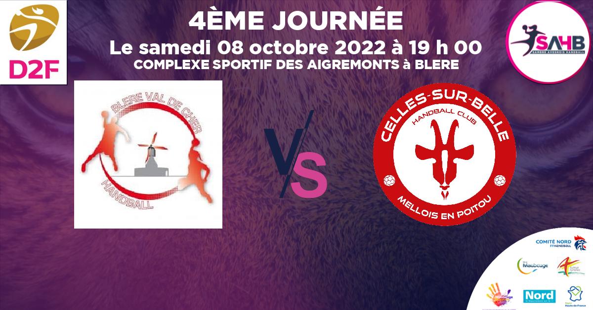 Nationale 2 Féminine handball, BLERE VAL DE CHER VS CELLES SUR BELLE MELLOIS EN POITOU - COMPLEXE SPORTIF DES AIGREMONTS à BLERE à 19 h 00
