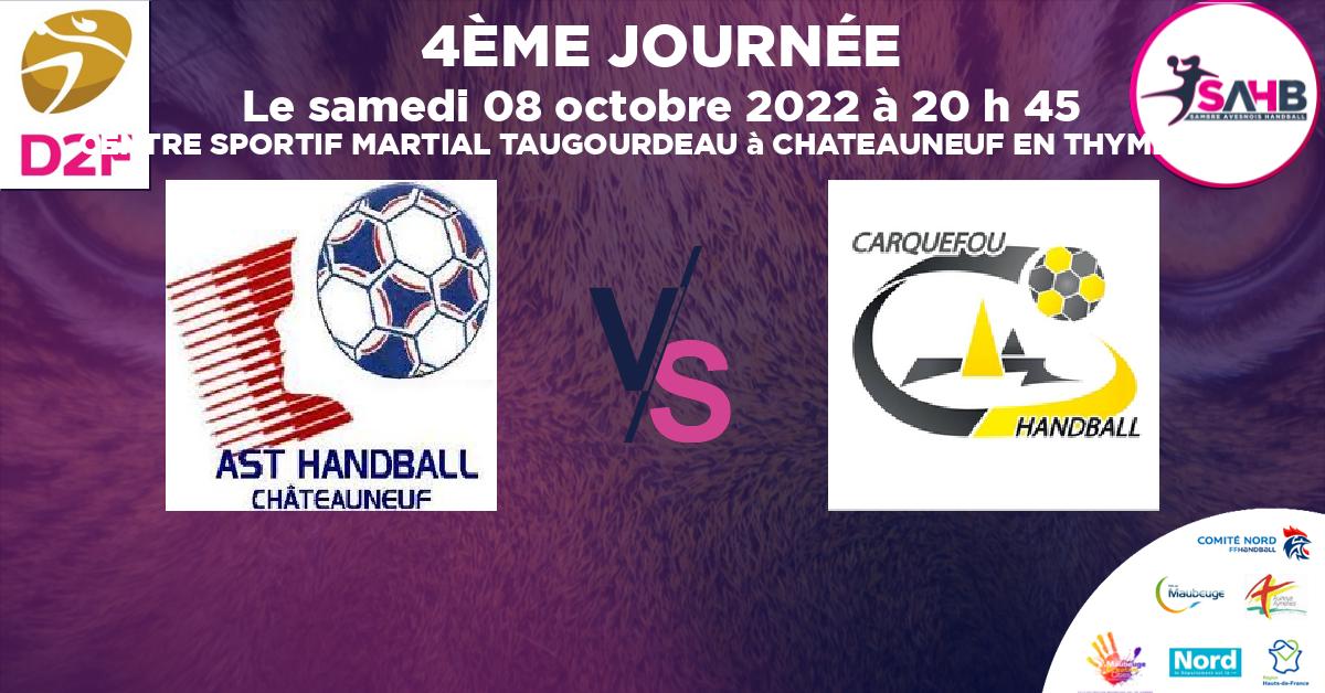 Nationale 2 Féminine handball, CHATEAUNEUF EN THYMERAIS VS CARQUEFOU - CENTRE SPORTIF MARTIAL TAUGOURDEAU à CHATEAUNEUF EN THYMERAIS à 20 h 45