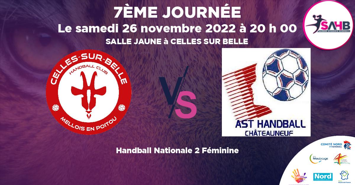 Nationale 2 Féminine handball, CELLES SUR BELLE MELLOIS EN POITOU VS CHATEAUNEUF EN THYMERAIS - SALLE JAUNE à CELLES SUR BELLE à 20 h 00