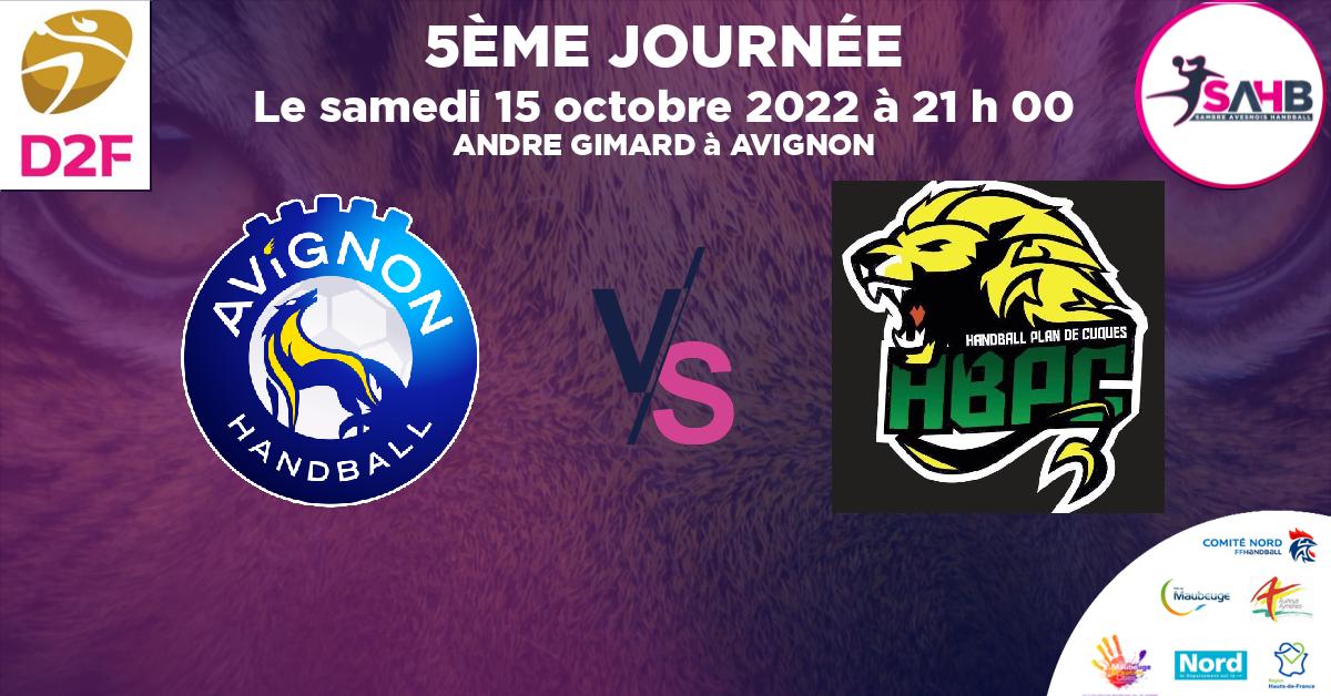 Nationale 2 Féminine handball, AVIGNON VS PLAN DE CUQUES - ANDRE GIMARD à AVIGNON à 21 h 00
