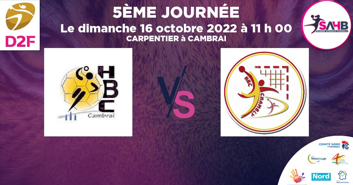 Moins de 18 ans Féminine - Région handball, CAMBRAI VS CHAMBLY  - CARPENTIER à CAMBRAI à 11 h 00