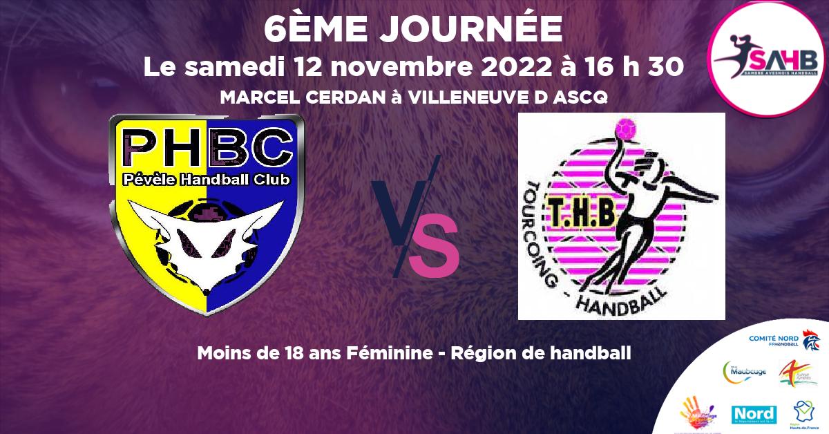 Moins de 18 ans Féminine - Région handball, VILLENEUVE D'ASCQ - PEVELE VS TOURCOING  - MARCEL CERDAN à VILLENEUVE D ASCQ à 16 h 30