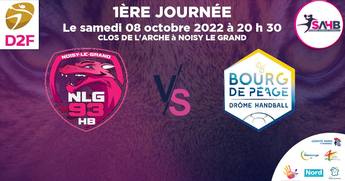 Coupe de FRANCE Nationale Féminine handball, NOISY LE GRAND VS BOURG DE PEAGE DROME - CLOS DE L'ARCHE à NOISY LE GRAND à 20 h 30