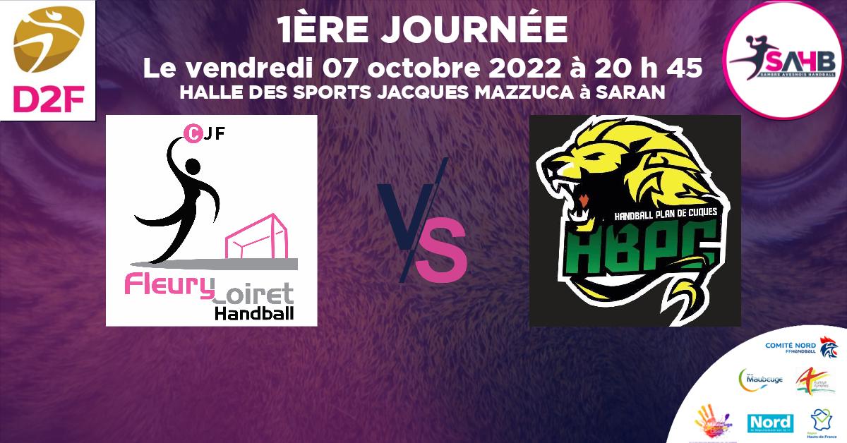 Coupe de FRANCE Nationale Féminine handball, FLEURY LOIRET VS PLAN DE CUQUES - HALLE DES SPORTS JACQUES MAZZUCA à SARAN à 20 h 45