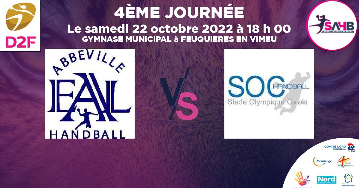 Moins de 15 ans Féminine - Région handball, FEUQUIERES ST BLIMONT - ABBEVILLE VS CALAIS - GYMNASE MUNICIPAL à FEUQUIERES EN VIMEU à 18 h 00