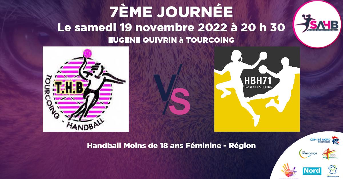 Moins de 18 ans Féminine - Région handball, TOURCOING  VS HAZEBROUCK 71 - EUGENE QUIVRIN à TOURCOING à 20 h 30