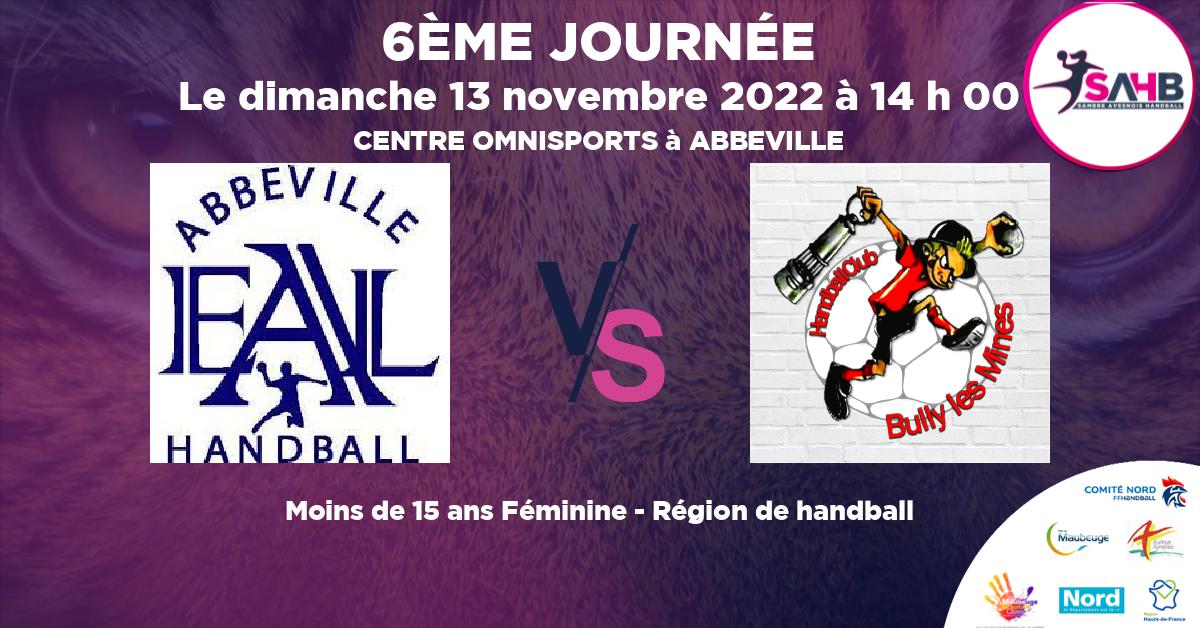Moins de 15 ans Féminine - Région handball, FEUQUIERES ST BLIMONT - ABBEVILLE VS BULLY LES MINES - CENTRE OMNISPORTS à ABBEVILLE à 14 h 00