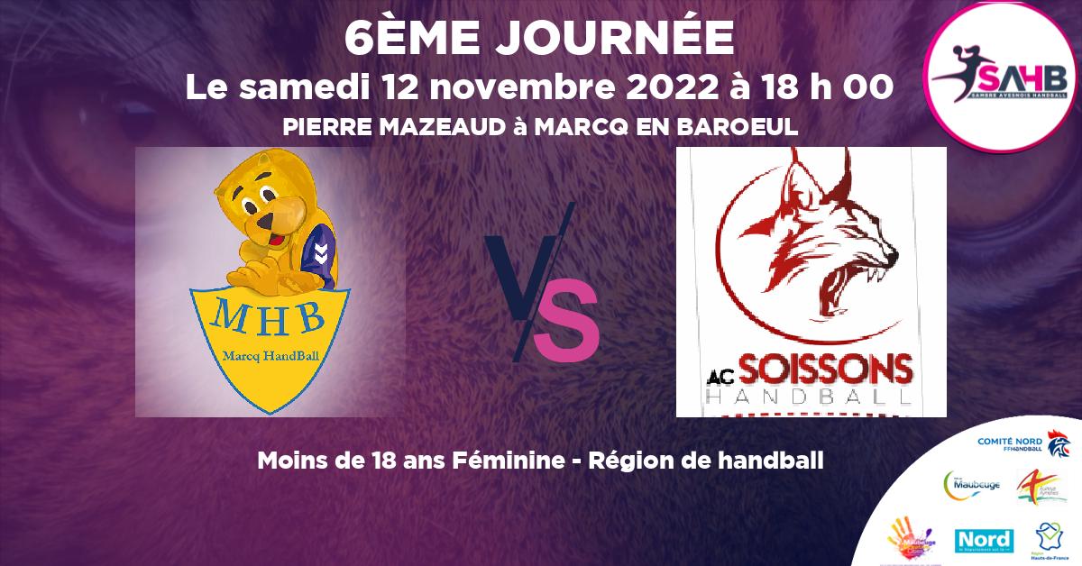 Moins de 18 ans Féminine - Région handball, MARCQ EN BAROEUL VS SOISSONS - PIERRE MAZEAUD à MARCQ EN BAROEUL à 18 h 00