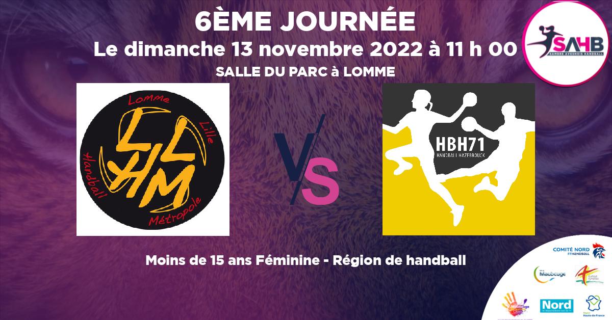 Moins de 15 ans Féminine - Région handball, LOMME VS HAZEBROUCK 71 - SALLE DU PARC à LOMME à 11 h 00