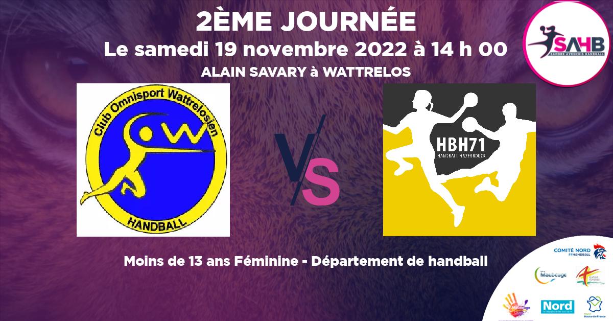 Moins de 13 ans Féminine - Département handball, WATTRELOS VS HAZEBROUCK 71 - ALAIN SAVARY à WATTRELOS à 14 h 00