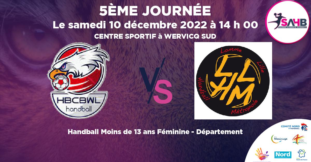 Moins de 13 ans Féminine - Département handball, BOUSBECQUE - WERVICQ VS LOMME - CENTRE SPORTIF à WERVICQ SUD à 14 h 00