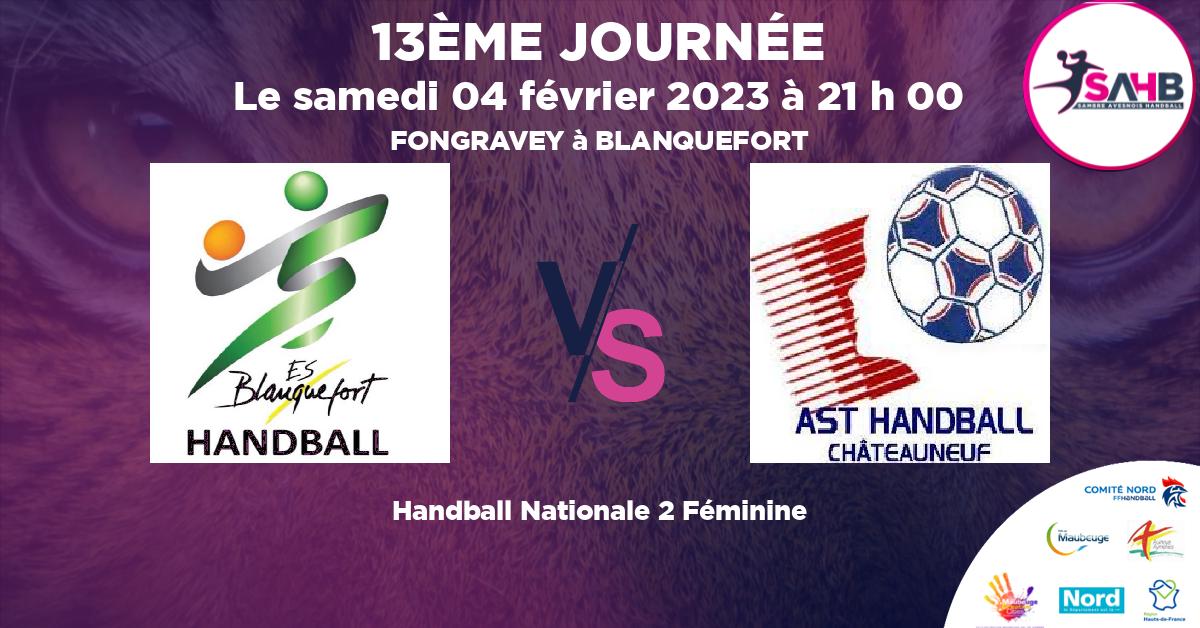 Nationale 2 Féminine handball, BLANQUEFORTAISE VS CHATEAUNEUF EN THYMERAIS - FONGRAVEY à BLANQUEFORT à 21 h 00