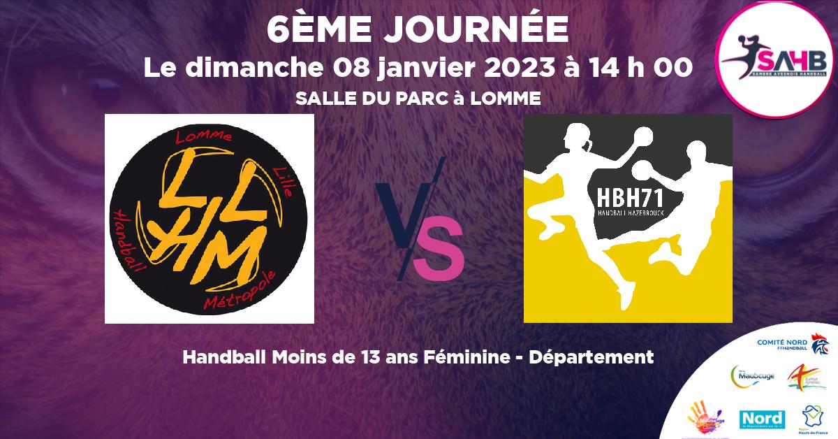 Moins de 13 ans Féminine - Département handball, LOMME VS HAZEBROUCK 71 - SALLE DU PARC à LOMME à 14 h 00
