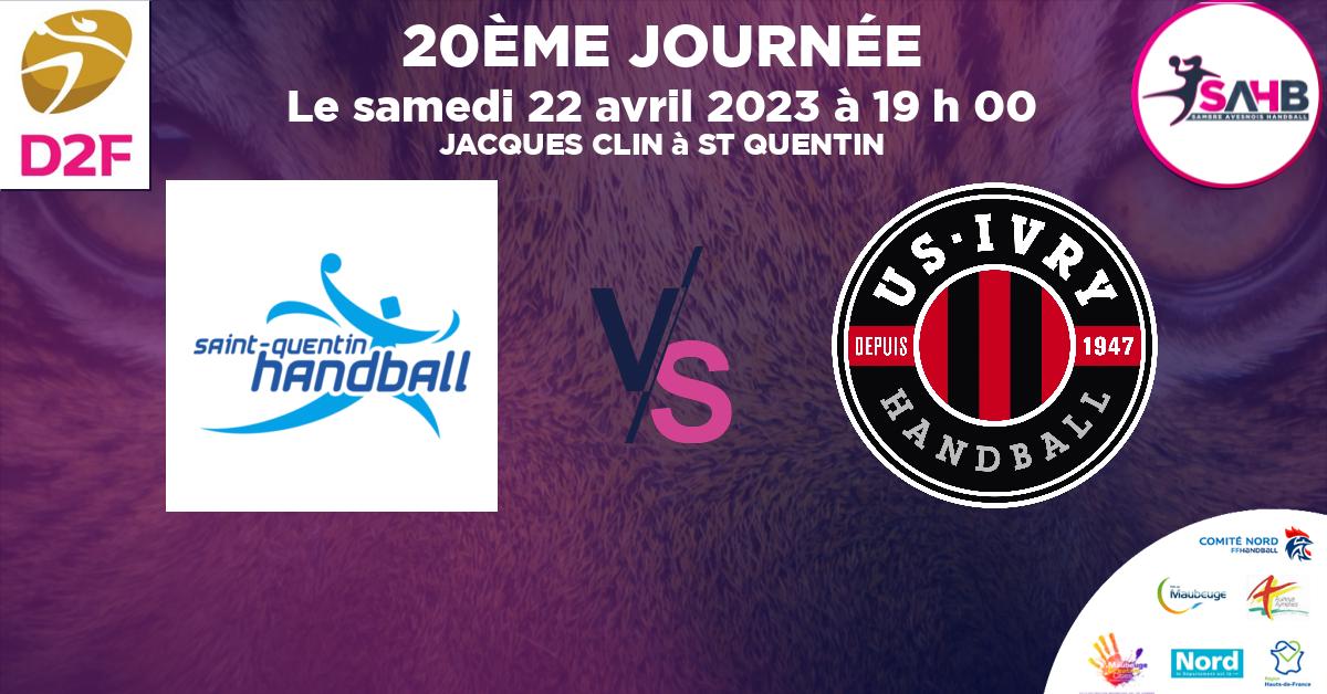 Nationale 2 Féminine handball, SAINT QUENTIN VS IVRY - JACQUES CLIN à ST QUENTIN à 19 h 00