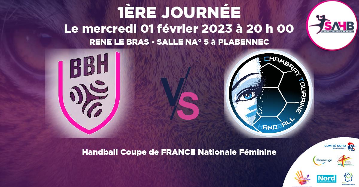Coupe de FRANCE Nationale Féminine handball, BREST BRETAGNE VS CHAMBRAY TOURAINE - RENE LE BRAS - SALLE NA° 5 à PLABENNEC à 20 h 00