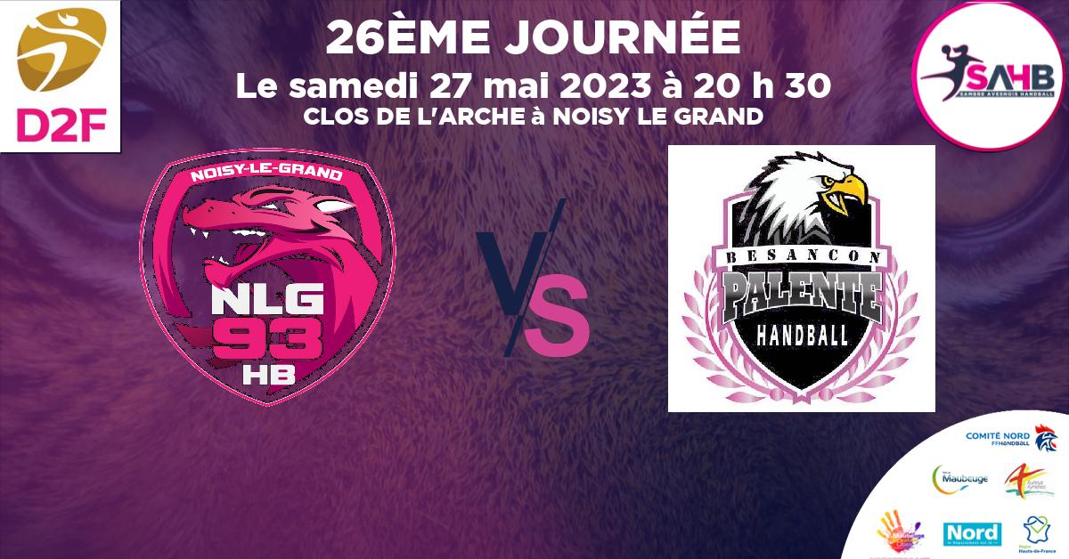Division 2 Féminine handball, NOISY LE GRAND VS PALENTE BESANCON - CLOS DE L'ARCHE à NOISY LE GRAND à 20 h 30