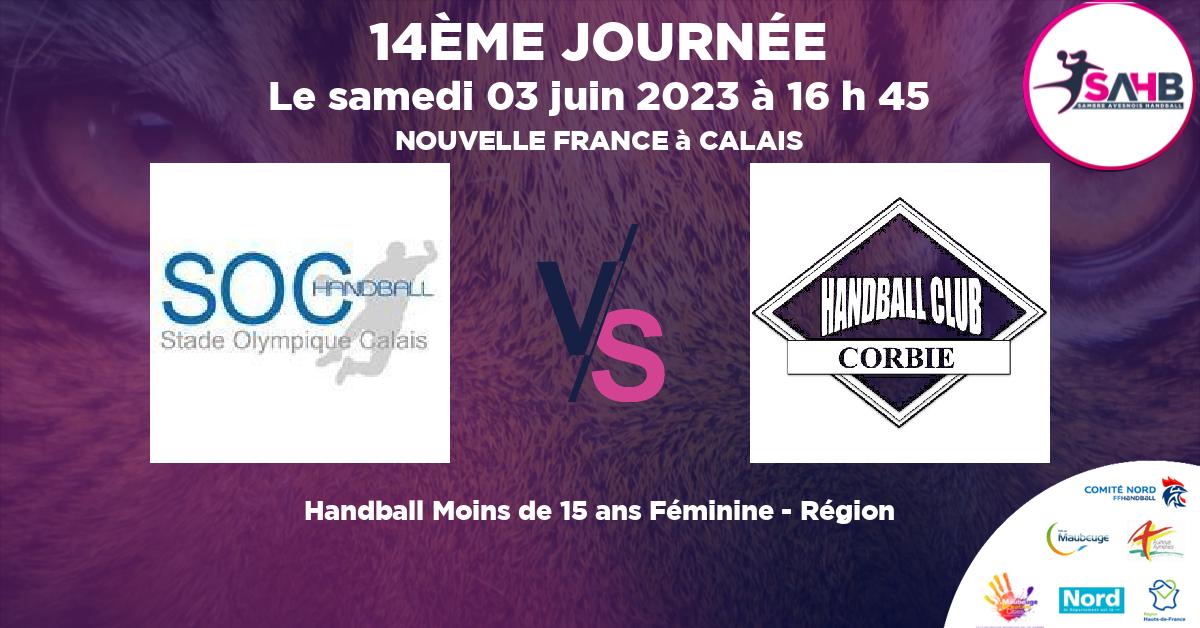 Moins de 15 ans Féminine - Région handball, CALAIS VS CORBIE - NOUVELLE FRANCE à CALAIS à 16 h 45