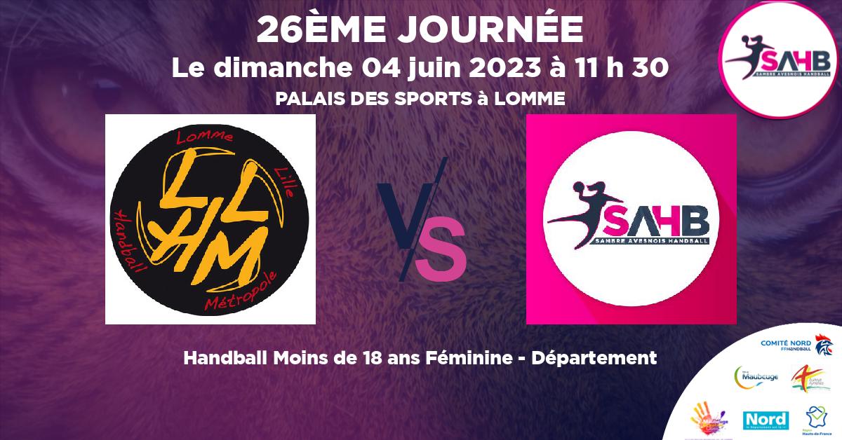 Moins de 18 ans Féminine - Département handball, LOMME VS SAMBRE AVESNOIS - PALAIS DES SPORTS à LOMME à 11 h 30