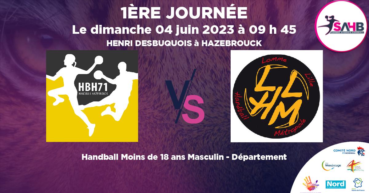 Moins de 18 ans Masculin - Département handball, HAZEBROUCK 71 VS LOMME - HENRI DESBUQUOIS à HAZEBROUCK à 09 h 45