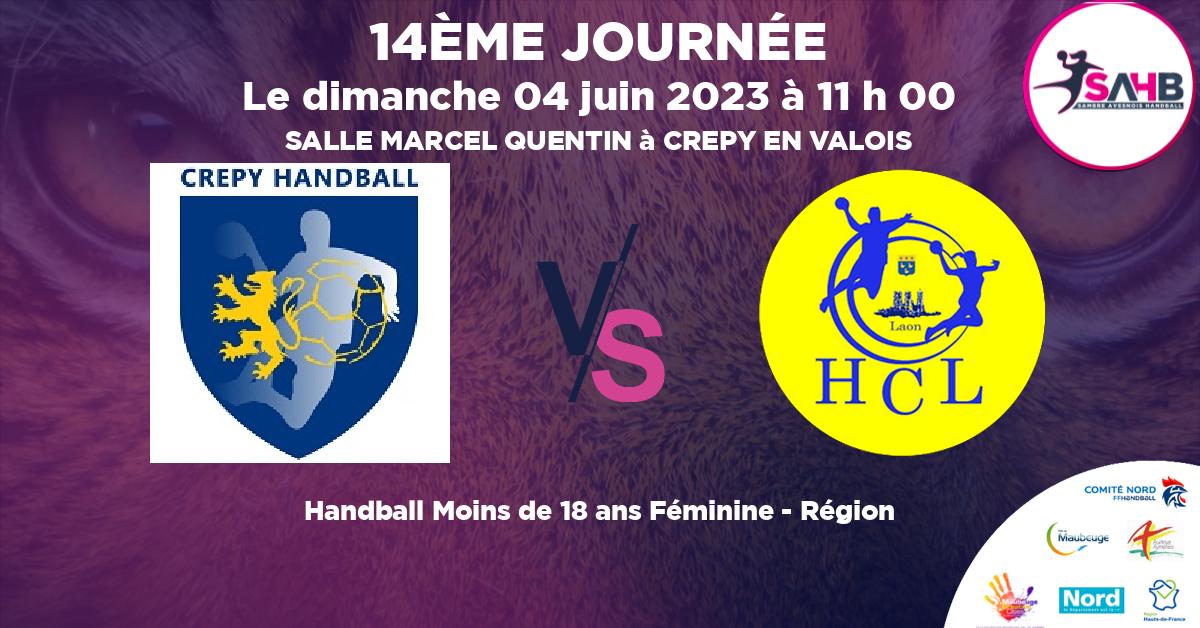 Moins de 18 ans Féminine - Région handball, CREPY EN VALOIS VS LAON - SALLE MARCEL QUENTIN à CREPY EN VALOIS à 11 h 00