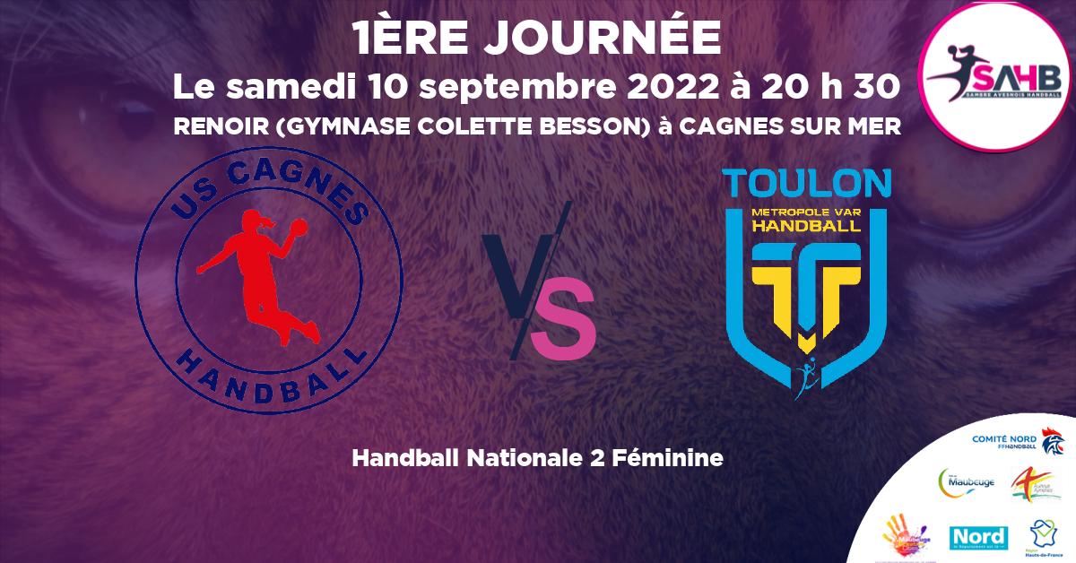 Nationale 2 Féminine handball, CAGNES VS TOULON - RENOIR (GYMNASE COLETTE BESSON) à CAGNES SUR MER à 20 h 30
