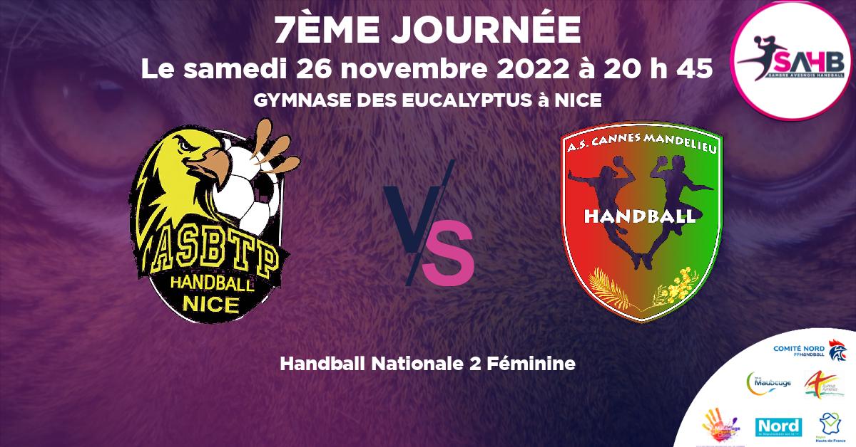 Nationale 2 Féminine handball, NICE VS CANNES-MANDELIEU - GYMNASE DES EUCALYPTUS à NICE à 20 h 45