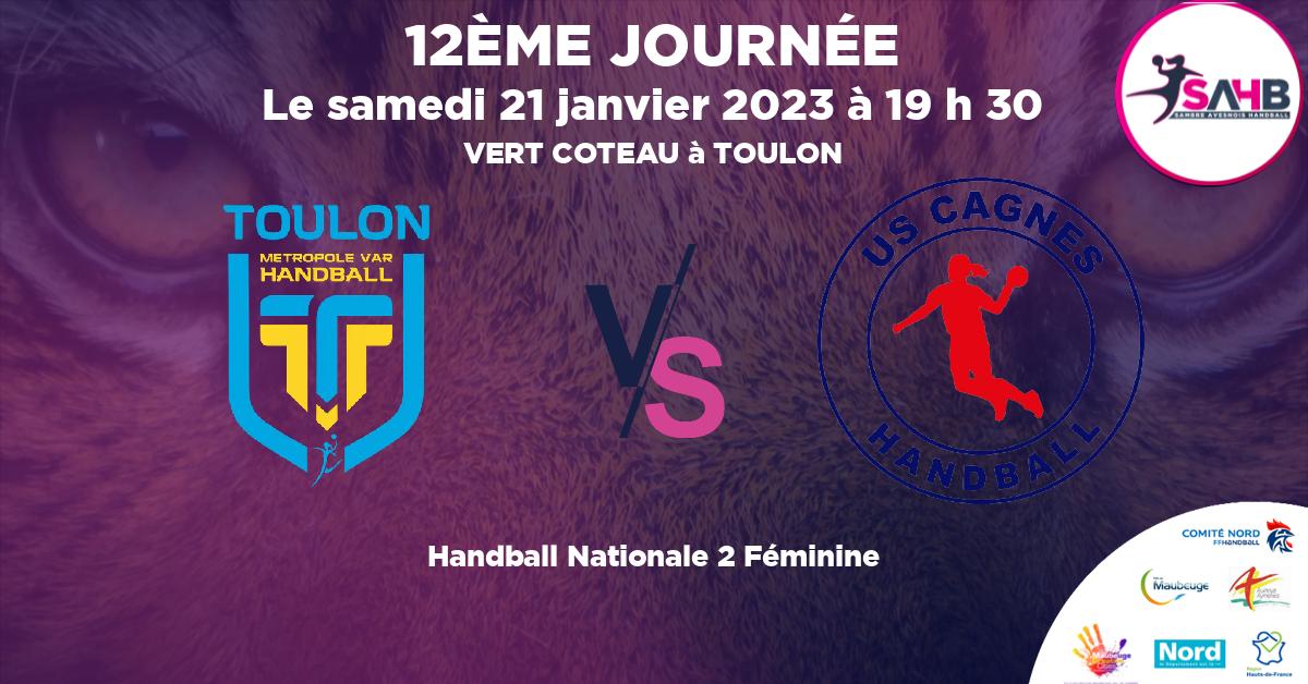 Nationale 2 Féminine handball, TOULON VS CAGNES - VERT COTEAU à TOULON à 19 h 30