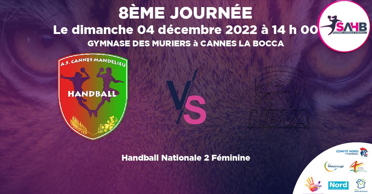 Nationale 2 Féminine handball, CANNES-MANDELIEU VS VAL D'ARGENS - GYMNASE DES MURIERS à CANNES LA BOCCA à 14 h 00